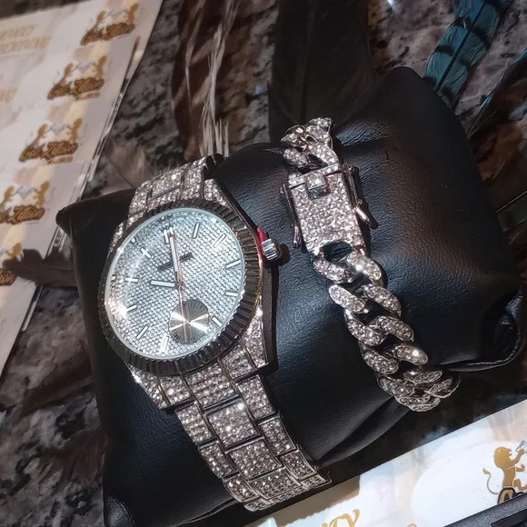 Bracelet & Watch Real Lab Diamonds & 4x\'s Gold Plated Waterproof, No Tarnish Sta Millionaire Two Bracelet Watches-- Real Lab Diamonds & 4x main image 2